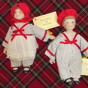 VTG Faith Wick Silvestri Porcelain Dolls Matching Toddler Boy & Girl Ornaments